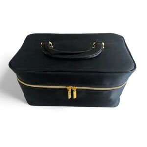 Estée Lauder Nylon Dark Blue Soft Cosmetic Makeup Travel Bag with Gold Accents